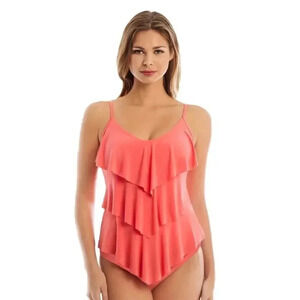 Magicsuit Size 14 Rita Tankini Swim Top Peach Triple Tiered Padded Bra Insert